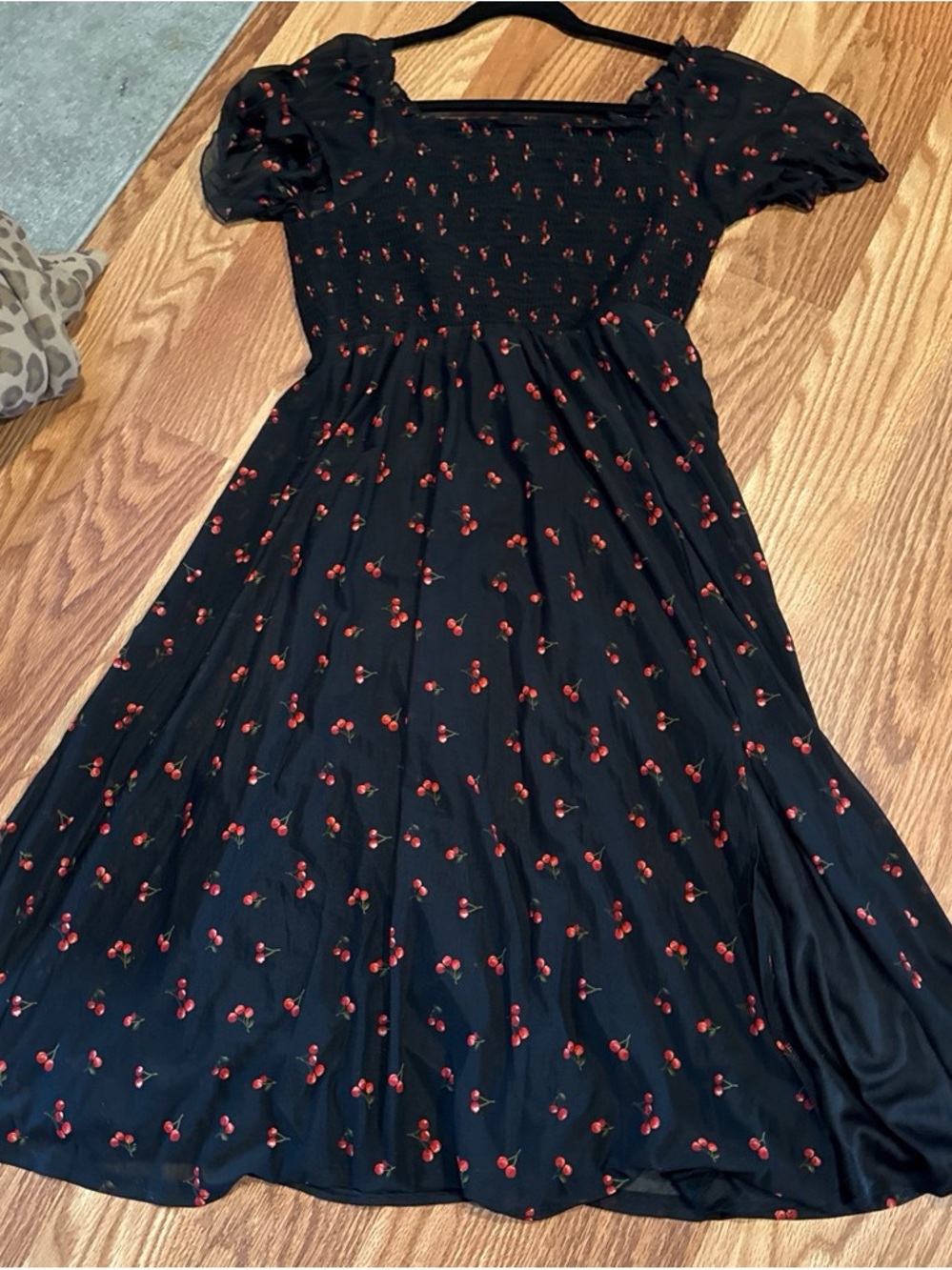 Siren Lily Black Midi Dress with Red Cherry Print